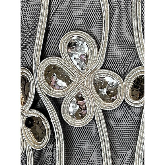 Simply Couture Cardigan Black Mesh Gold Sequined Flutter Sleeves‎ Open Front S - Picture 3 of 11